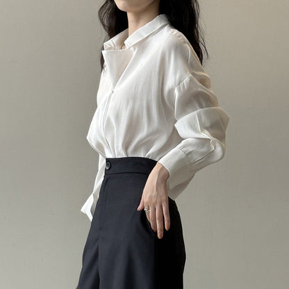 【トップス】フレンチデザイン プルオーバーシャツ 秋新作 エレガントなドレープ感 ゆったり通勤トップス【JZシリーズ】