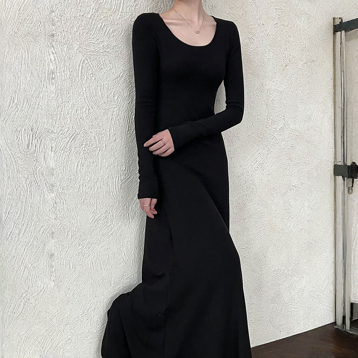 【ワンピース】春 秋 冬ラウンドネック ニット ショール付き  長袖 ワンピース 【JZシリーズ】