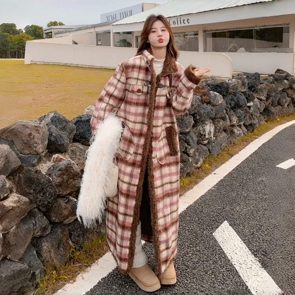 【アウター】春 秋 冬 韓国系 スイート ルーズ チェック 厚手 コート【JZシリーズ】