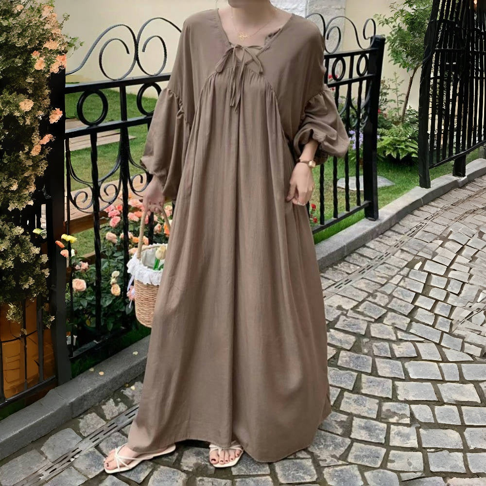 【ワンピース】全10色 韓国風 ゆったりバルーンスリーブ 大きいサイズ  長袖ワンピース