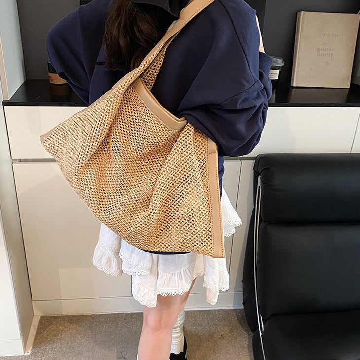 【バッグ】ラフなリゾート風 カジュアル 夏 フレンチ風 編みバッグ 大容量 ショルダーバッグ