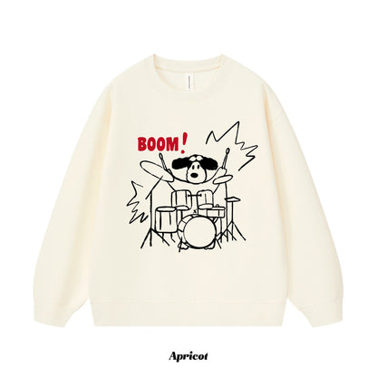 7カラー | S~3XL【トップス】ロック風 犬イラスト ドラムプリント クルーネック スウェット 秋 ルーズ ユニセックス パーカー【FCシリーズ】