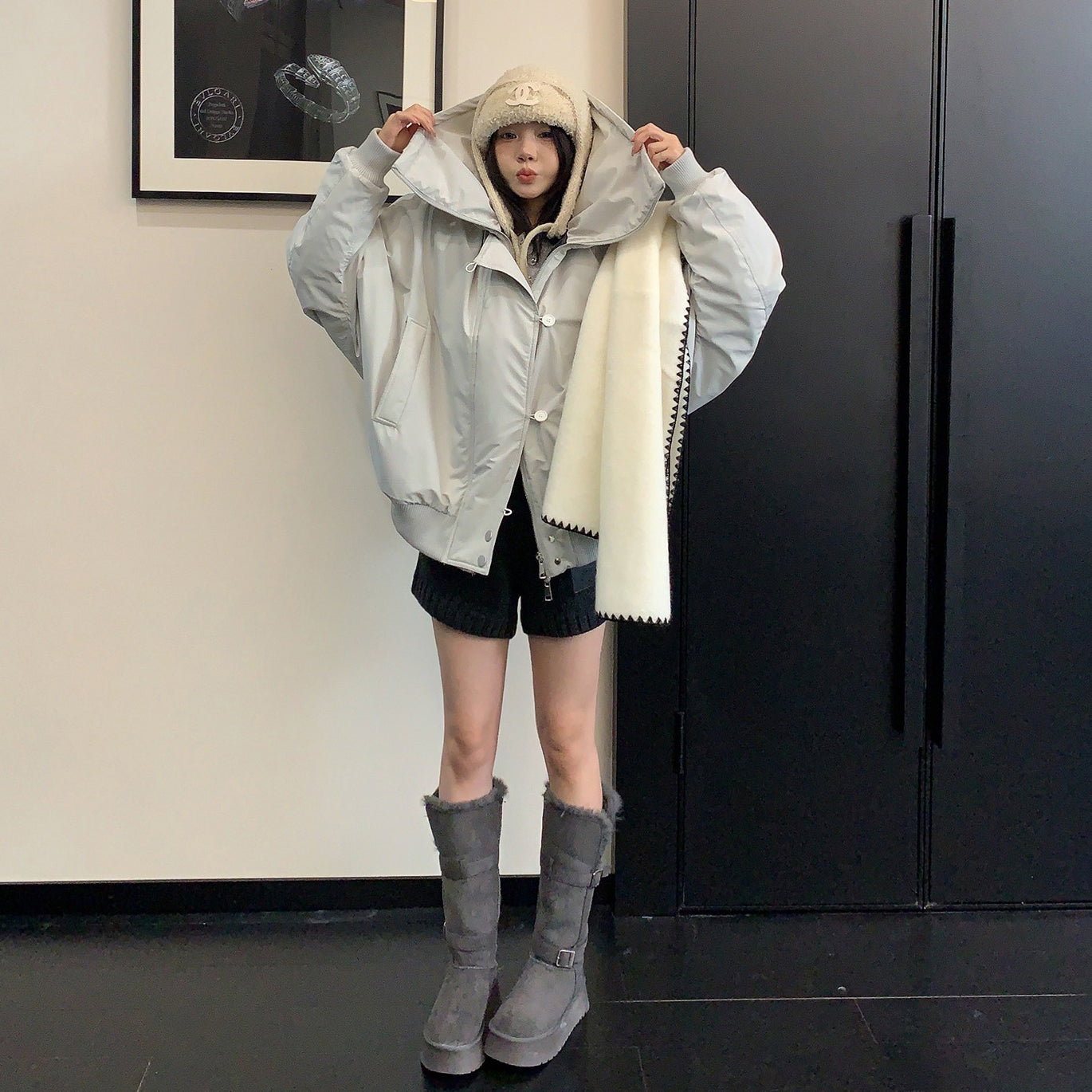 【アウター】✨オーバーサイズ・大きめネックデザイン 防寒 あったか 綿入れコート【FCシリーズ】【12~15日発送】