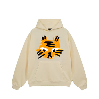 【トップス】🐱ストリートタイガーヘッドプリント裏起毛パーカー ユニセックス ペアルック 秋冬 オーバーサイズ【FCシリーズ】
