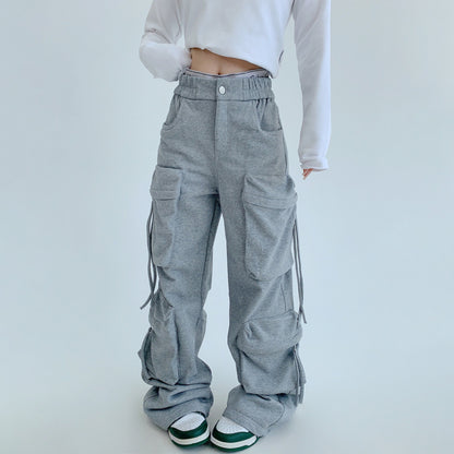 【ボトムス】トレンド感◎ ワークテイスト 多ポケットスウェットパンツ レディース 厚手デザイン【FCシリーズ】