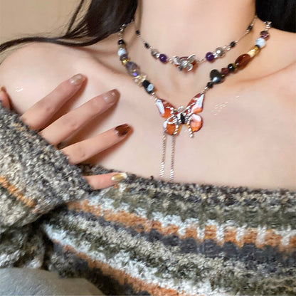 【🎁 B2G1｜先行スタート！】【グッズ】新中華風 バタフライ 二重ネックレス レディース 個性派 高級感 民族風 チョーカー 鎖骨チェーン