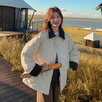 【アウター】バイカラー＆大きめポケット🎵 上品 中綿コート レディース 秋冬 韓国風 綿入れコート【JZシリーズ】