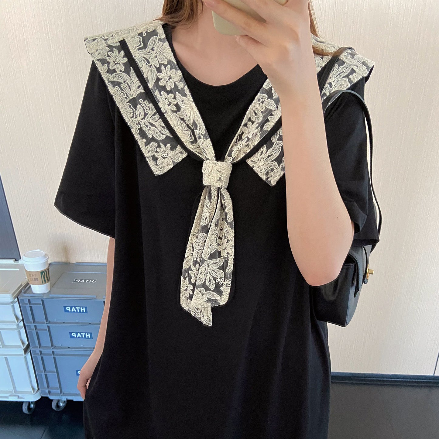 【ワンピース】フレンチ風ブラックワンピース レディース 夏 ケープデザイン 半袖  シンプル上品 ロング丈 大人可愛い【JZシリーズ】