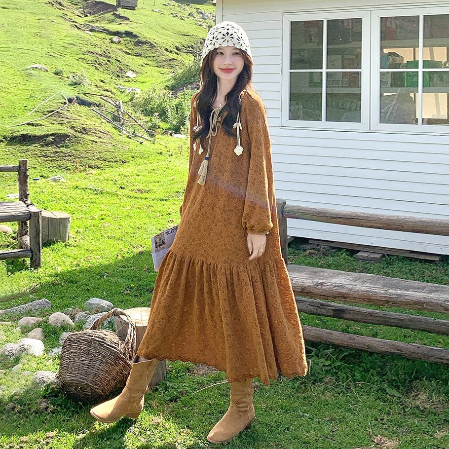 【ワンピース】ヴィンテージ感あふれる エレガント 長袖ワンピース レディース【SHシリーズ】