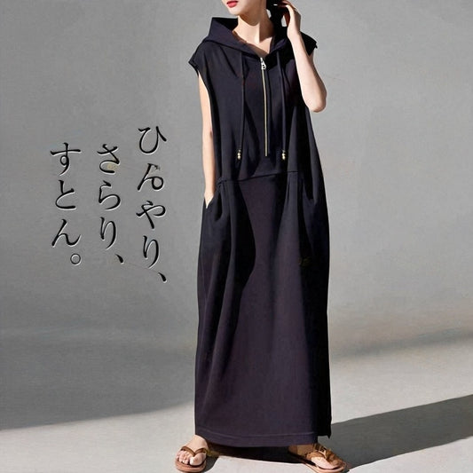 【ワンピース】ジップアップ フード付き ノースリーブ ワンピース 【JZシリーズ】
