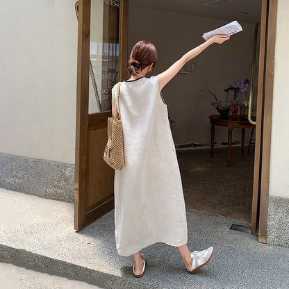 【ワンピース】ナチュラルミニマル 白ワンピース レディース ノースリーブ シンプル 上品 ゆったり ロング丈【JZシリーズ】