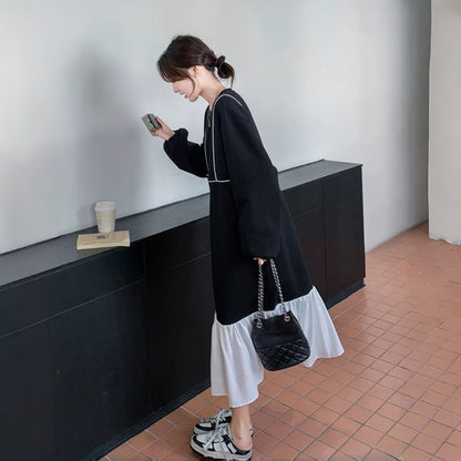 【ワンピース】あつさり ゆったり 着痩せ 切り替えし 肌触りいい 長袖ワンピース【JZシリーズ】