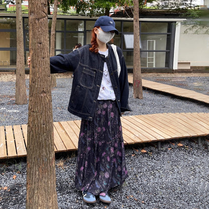 【ボトムス】韓国 トレンド ハイウエスト Aラインスカート 花柄 ミディ丈 レディース カジュアル おしゃれ映え【SHシリーズ】