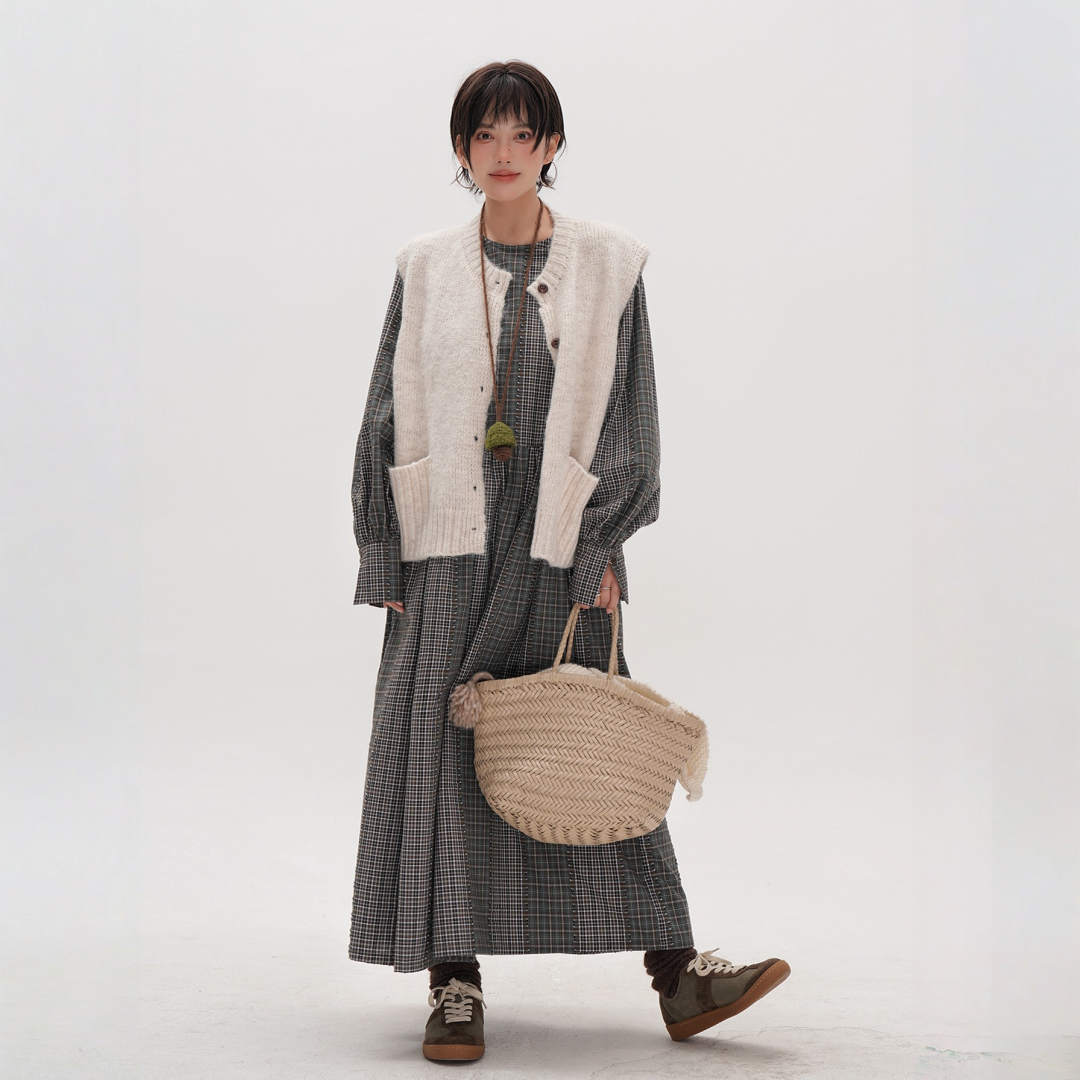 わら様 ワンピース】春 秋 冬 小花柄 通勤用 レトロ風 ロングワンピース