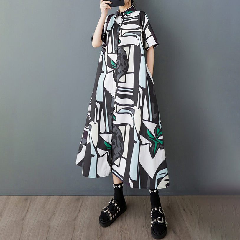 【ワンピース】韓国風 大きいサイズ レディース 夏新作 半袖 花柄 シャツワンピース ゆったりシルエット 着痩せ ミディ丈【SHシリーズ】