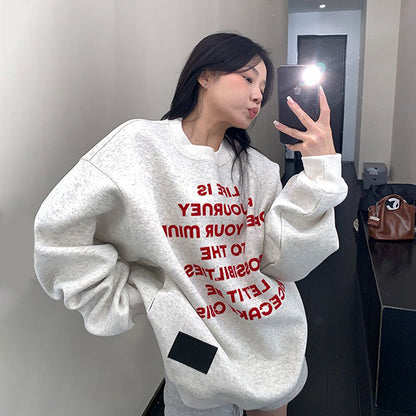 【トップス】アメカジ風 ゆったりシルエット フロッキープリント クルーネックスウェット パーカー【FCシリーズ】