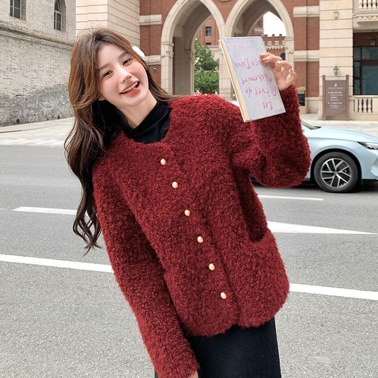 【アウター】ふわモコ 🎄 韓国風デザイン 冬新作コート  アンゴラ調ボアジャケット【JZシリーズ】