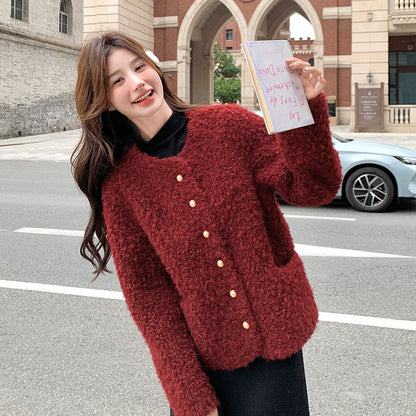 【アウター】ふわモコ 🎄 韓国風デザイン 冬新作コート  アンゴラ調ボアジャケット【JZシリーズ】