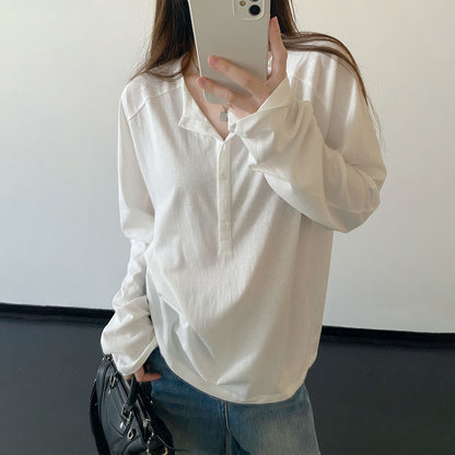 【トップス】ヘンリーネック 長袖Tシャツ レディース 新作 トレンド カジュアル 万能コーデ リラックス感【FCシリーズ】