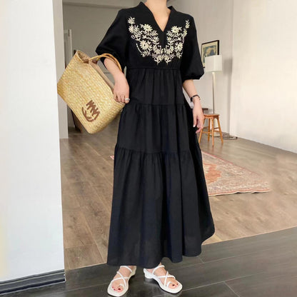 【ワンピース】韓国風 ゆったりシルエット 無地ロングシャツワンピース 半袖ワンピース