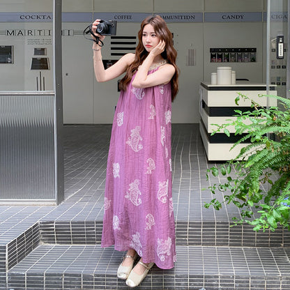 【ワンピース】夏 フレンチ風 ビーチリゾート 旅行  重工刺繍 ビーズ装飾 ノースリーブワンピース【SHシリーズ】