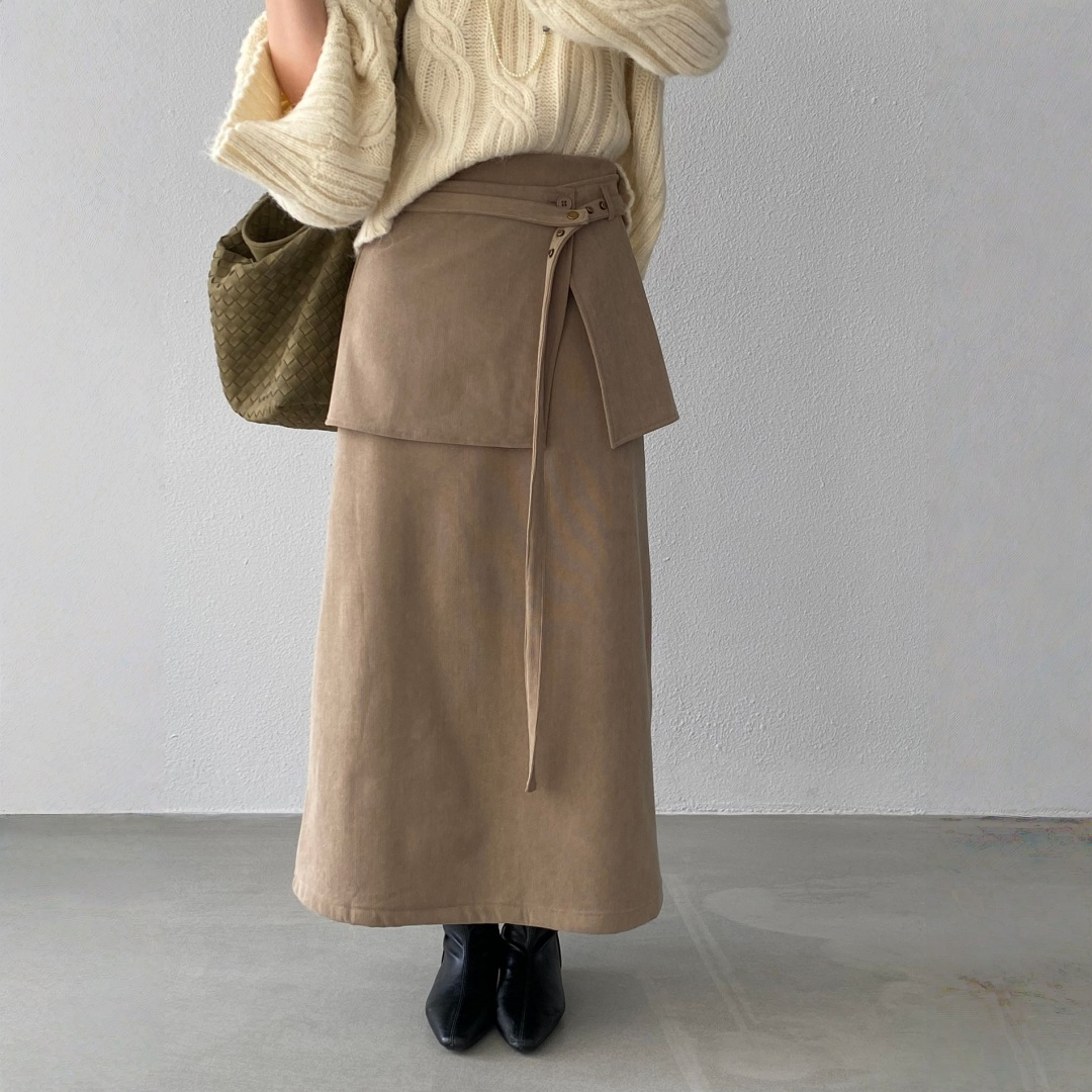 【ボトムス】バックフラップ 裏起毛 ストレート スカート 【JZシリーズ】