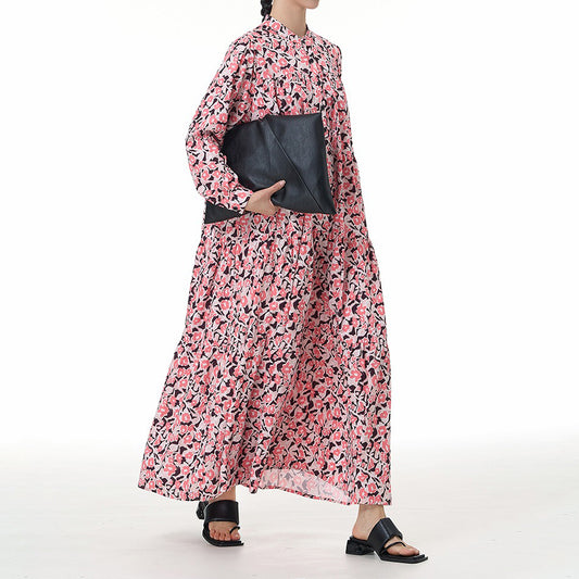 【ワンピース】ボヘミアン調 ヴィンテージ風 長袖 ティアードロングワンピース 春新作 大きいサイズ レディース ルーズシルエット 着痩せ効果 ワンピース【SHシリーズ】