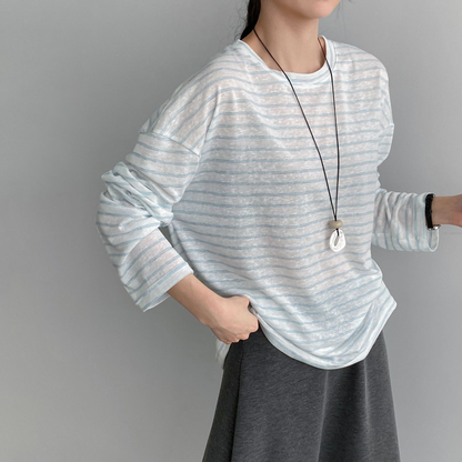 【トップス】ボーダー カットソー 背中開き 体型カバー 痩せ見え 2026夏 韓国風 柔らかい 快適 Ｔシャツ【JZシリーズ】