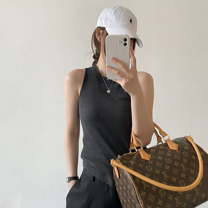 【トップス】レディース リブタンクトップ ノースリーブ 丸首 細見え 無地 コットン スリムフィット インナー トップス 夏【FCシリーズ】