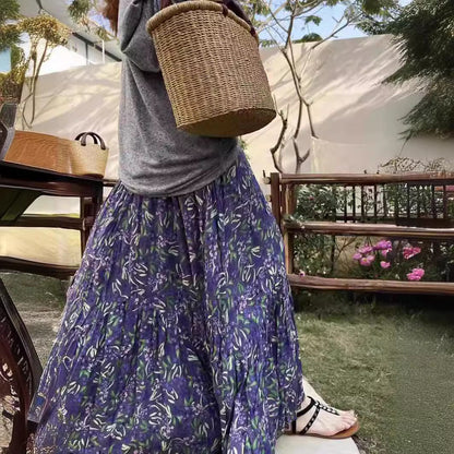 【ボトムス】春夏 ワイドシルエット ギャザー入り ハイウエスト Aライン 小花柄スカート【SHシリーズ】