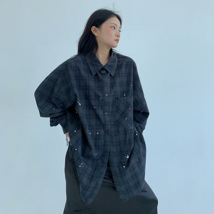 【トップス】春 秋 冬 アメリカン ヴィンテージ 加工 刺繍入り 長袖 シャツ 【FCシリーズ】