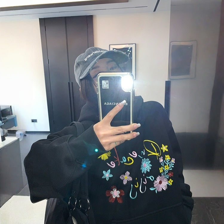 【トップス】刺繍 春 秋 冬 裏起毛 カラフル  フード付き パーカー 【FCシリーズ】