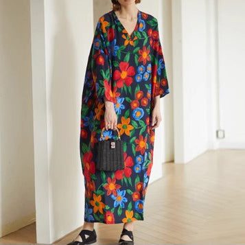 【ワンピース】ヴィンテージ風 ゆったり ロング丈 半袖 ワンピース ナチュラル おしゃれ トラベル対応 大きめサイズ【SHシリーズ】