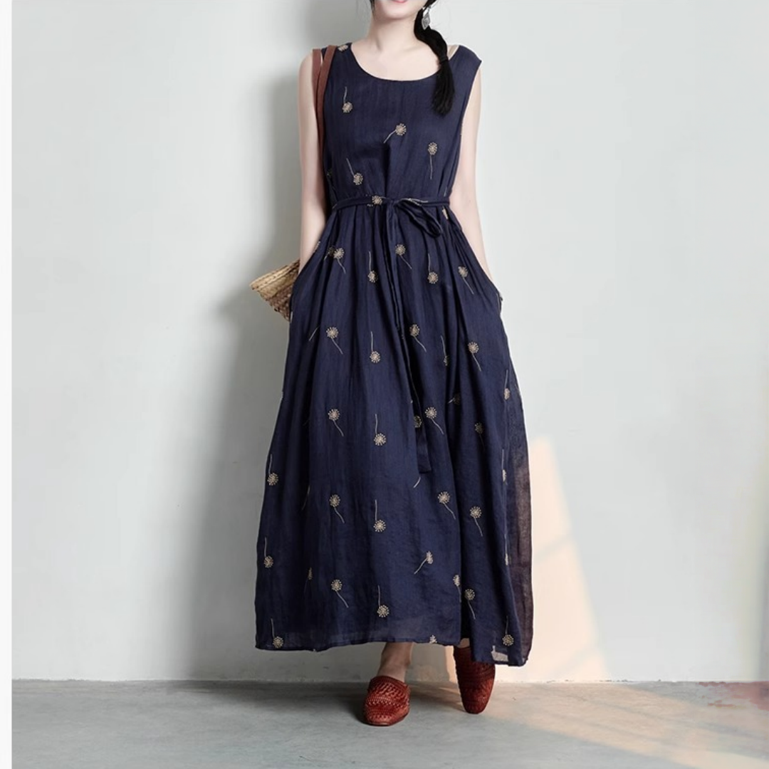 【ワンピース】ゆるリラックス 刺繍 プリント ノースリーブ ワンピース 【SHシリーズ】