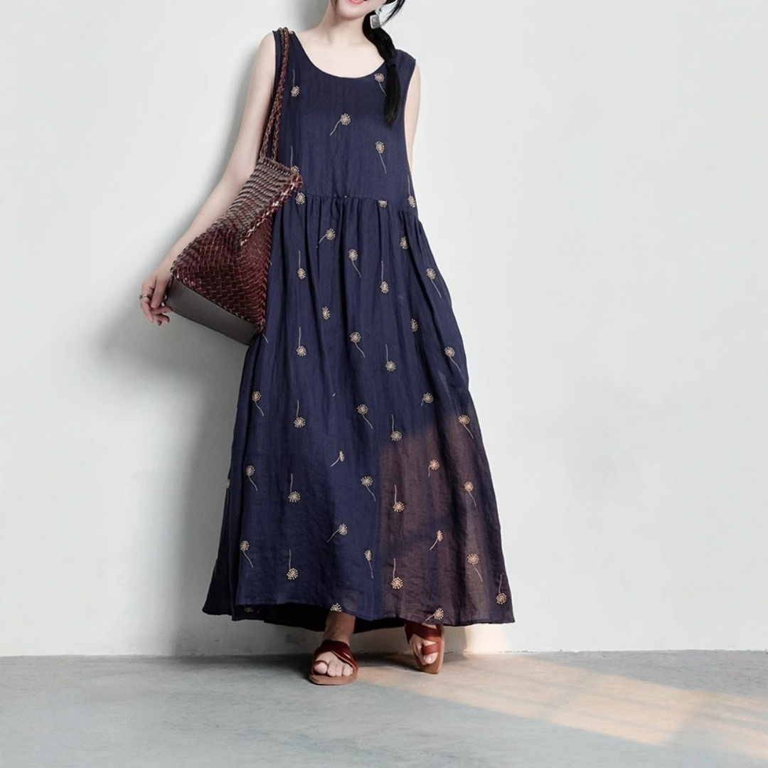 【ワンピース】ゆるリラックス 刺繍 プリント ノースリーブ ワンピース 【SHシリーズ】