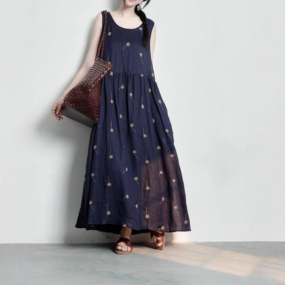 【ワンピース】ゆるリラックス 刺繍 プリント ノースリーブ ワンピース 【SHシリーズ】