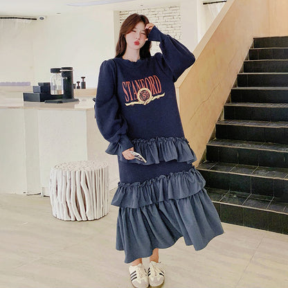 【ワンピース】フリル 長袖ワンピース レディース ミディアム丈 フレンチデザイン カジュアル＆フェミニン スウェットワンピ【SHシリーズ】