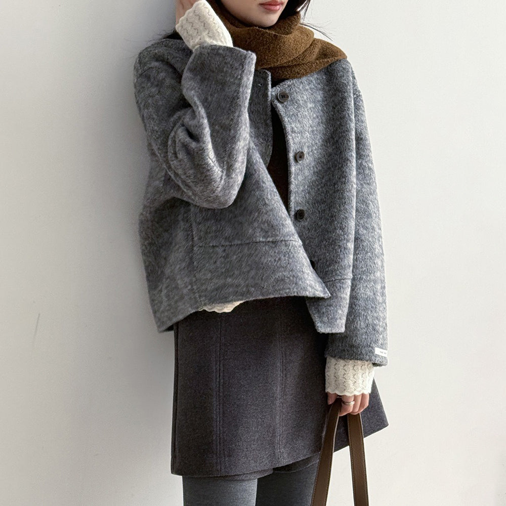 【アウター】上質ウールコート✨レディース 冬 短丈 シンプル 丸首 ゆったりシルエット 大人可愛い【JZシリーズ】