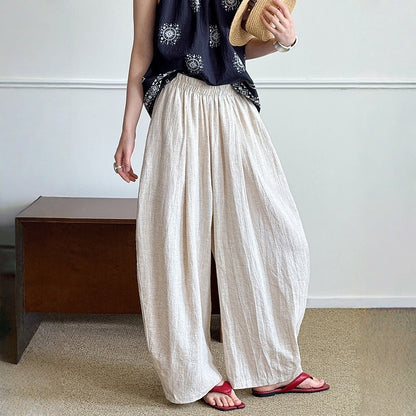 【ボトムス】夏 ゆるっと ラミー  薄手 ウエストゴム パンツ【JZシリーズ】