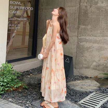 【ワンピース】フレンチ風プリント 夏らしい優美な雰囲気 ノースリーブキャミワンピース リゾート感たっぷり【SHシリーズ】