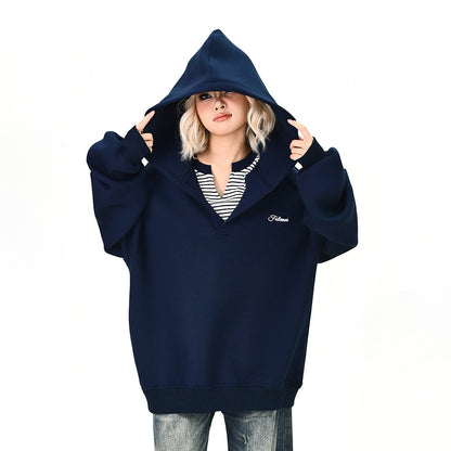 【トップス】フェイクレイヤード パーカー オーバーサイズ カレッジ風 ユニセックス レディース【FCシリーズ】