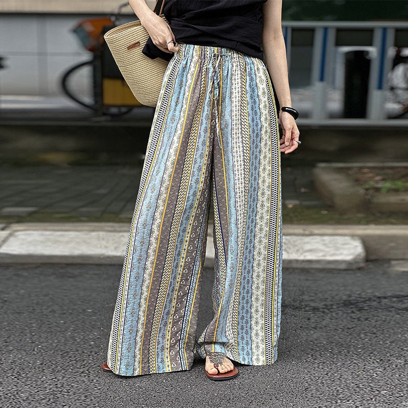 【ボトムス】リゾート風 カジュアルパンツ ハイウエスト ワイドシルエット 薄手 パンツ 美脚見え効果【SHシリーズ】