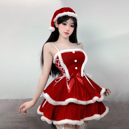 【クリスマス】クリスマスワンピース可愛いキャミドレス 新年パーティー衣装