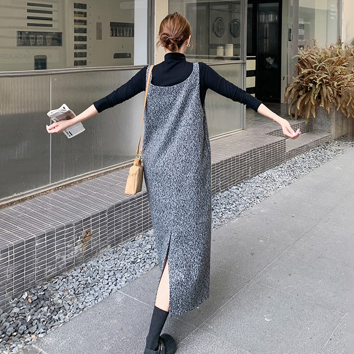 2点セット！【セットアップ】大人可愛い ウールキャミワンピース＋インナートップスセット レディース 秋冬 韓国風オシャレ【JZシリーズ】