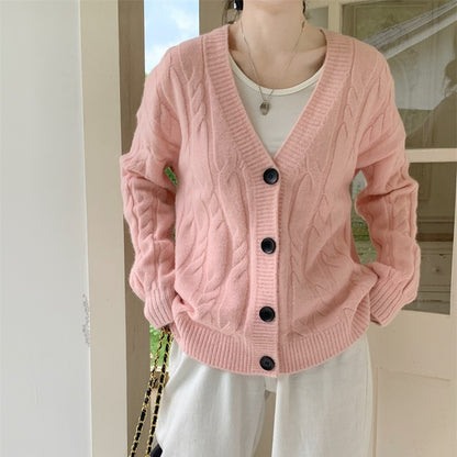 【アウター】春 秋 冬 Vネック ケーブル編み ニットセーター カーディガン 【JZシリーズ】