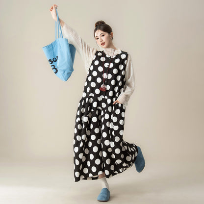【ボトムス】ドット柄 サロペット レディース 秋 新作 ゆったり 体型カバー オールインワン【JZシリーズ】