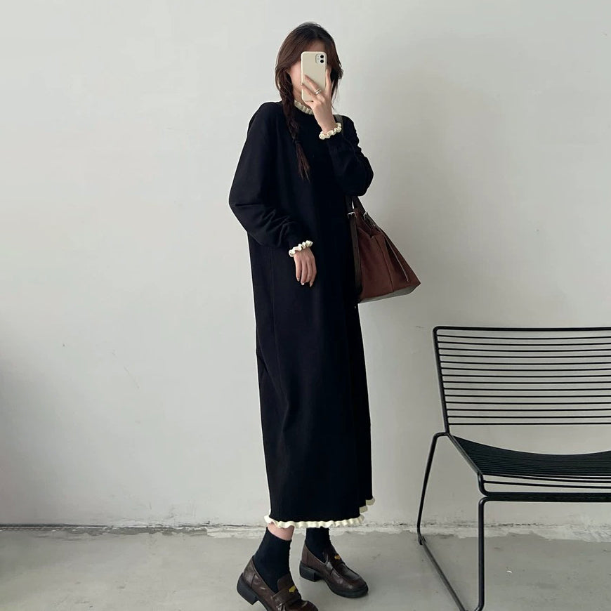 【ワンピース】ゆったりニットワンピース レディース 秋冬新作 大きいサイズ ロング丈 レイヤードスタイル【JZシリーズ】