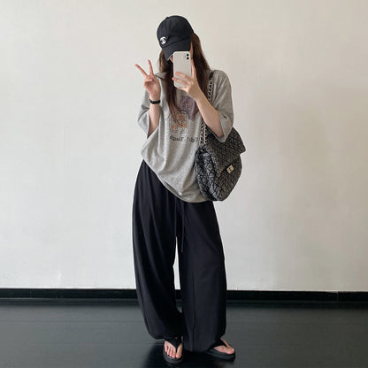 【トップス】ロゴプリント 半袖Tシャツ ドロップショルダー ゆったりシルエット シンプル カジュアル トップス 夏新作 【FCシリーズ】