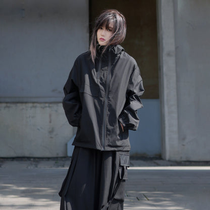 【アウター】アーバンアウトドア風 ブラック 山系 塩系 ゆったり 機能性 フード付き 春秋新作 ジャケット レディース【FCシリーズ】