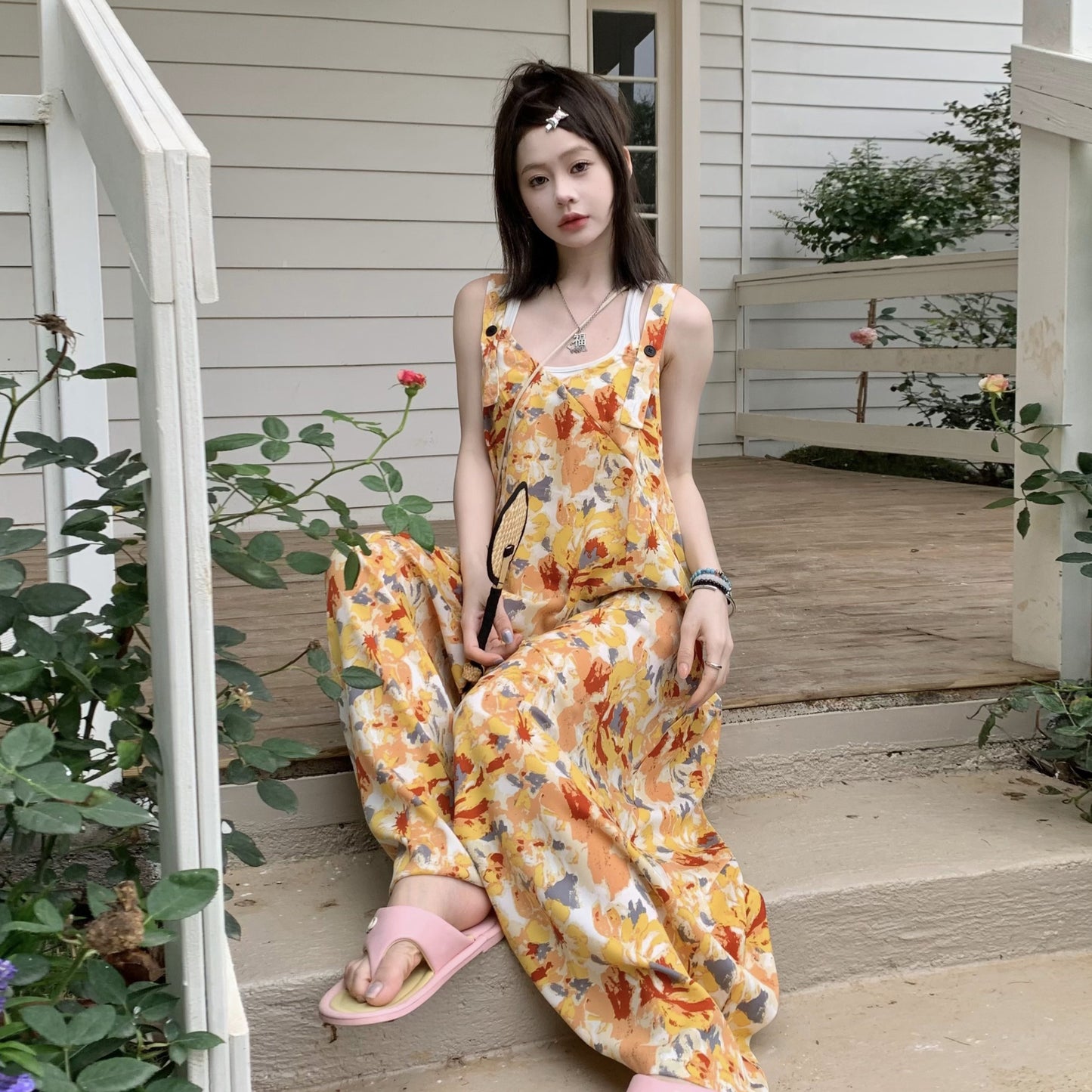 【ボトムス】夏新作 ゆったりカジュアルルーズ感 オーバーサイズ キャミサロペット オールインワン【SHシリーズ】